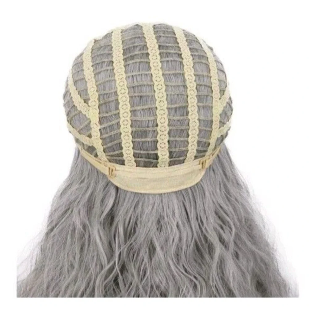Long Men Women Silver Gray Curly Wavy Cosplay Wig Adult Halloween  NEW
